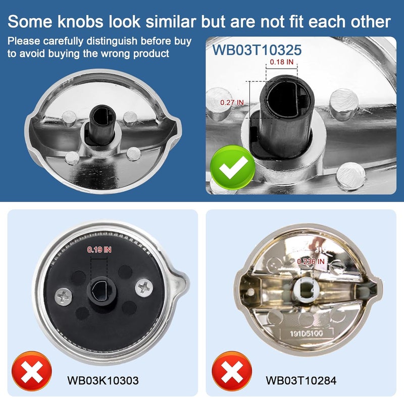 Fetechmate WB03T10325 Burner Control Knobs Replacement for G-E Stove Knob Replace 2691864 PS3510510 AP5690210 WB03T10325 Heavy Metal Knobs 6 Pack - Image 3